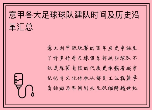 意甲各大足球球队建队时间及历史沿革汇总